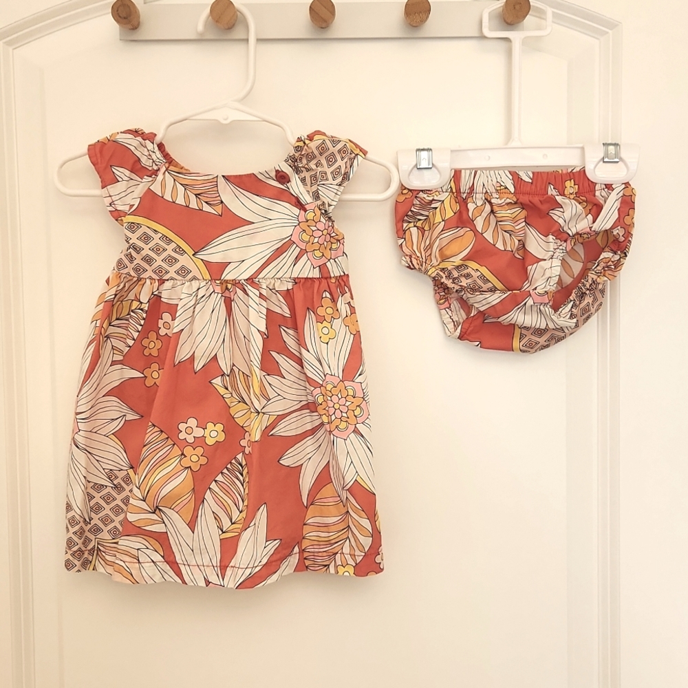 Coral flower dress - matching set (6-12 mths)